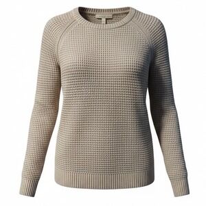 LOFT Petites Oatmeal Tan Basketweave Knit Wool Blend Sweater Crew Size Medium